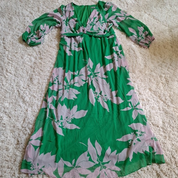 Danny and Nicole Green Pink Floral Twist Front Maxi Dress 14W - Picture 2 of 10